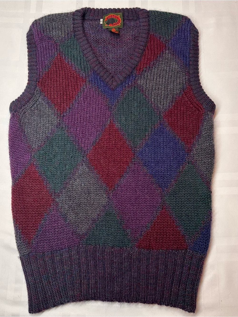 VTG Boston Traders 100% Pure Wool Argyle Sweater Vest Size S
